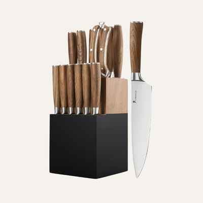 Kangdelun Ultra Sharp 15-Piece Kitchen Knife Set Torrefied Wood Handles